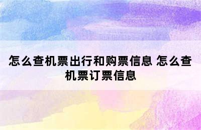 怎么查机票出行和购票信息 怎么查机票订票信息